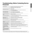 Page 49
English
Other Information
Troubleshooting: Before Contacting Service 
Personnel
No sound or pictureCheck that the mains lead has been connected to a wall socket.
Check that you have pressed the button on your set.
Check the picture contrast and brightness settings.
Check the volume.●
●
●
●
Normal picture but no soundCheck the volume.
Check whether the MUTEM button has been pressed on the remote control.
Check the Speaker Select settings.●
●
●
Screen is black and power 
indicator light blinks...