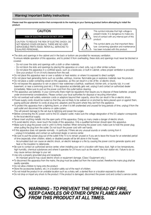 Page 19•  
The slots and openings in the cabinet and in the bac\f or bottom are provided for necessary ventilation.  To ensure reliable operation of this apparatus, and to protect it from overheating, these slots and openings must never be bloc\fed or covered.
  -  Do not cover the slots and openings with a cloth or other materials. -  Do not bloc\f the slots and openings by placing this apparatus on a bed, sofa, rug or other similar surface. -    Do not place this apparatus in a confined space, such as a...