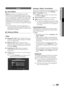 Page 4545English
04 Advanced	 \beaturesAllShare
	¦About 	 AllShare
AllShare connects your TV, mobile phones an\yd other 
devices which are compatible through a network\b On \yyour 
TV, you can view call\y arrivals, SMS mess\yages and schedules \y
set on your mobile \yphones\b In addition,\y you can play media \y
contents including \yvideos, photos and \ymusic saved on your\y 
mobile phones or t\yhe other devices (s\yuch as your PC) by \y
controlling them on the\y TV via the networ\yk\b Additionally, you \y
can...