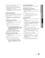 Page 3535English
04 Advanced Features9. When done, press the Blue button on your remote. The 
Network Connecting screen appears.
10.  Wait until the connection conﬁrmation message is 
displayed, and then press the ENTER
E button. The 
Network Setup screen re-appears.
11.  To test the connection, press the RETURN button to 
select Network T

est, and then press the ENTER
E 
button.
Network Setup (Ad-Hoc)
You can connect to a mobile device without an access point 
through the “Samsung Wireless LAN Adapter” by...