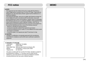 Page 80]79^
FCC notice
MEMO
ˆ
ˆ
NOTE: 
This equipment has been tested and found to comply with the limits for a
Class B digital device, pursuant to part 15 of the FCC Rules. These limits are
designed to pro-vide reasonable protection against harmful interference in a
residential installation.
This equipment generates, uses and can radiate radio frequency energy and,
if not in-stalled and used in accordance with the instructions, may cause
harmful interference to radio communications. However, there is no...