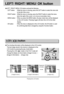 Page 5050
LEFT/ RIGHT/ MENU/ OK button
LEFT / RIGHT/ MENU/ OK buttons activate the following.
- LEFT button : While the menu is showing, press the LEFT button to select the menu tab
to the left of the cursor.
- RIGHT button : While the menu is showing, press the RIGHT button to select the menu
tab to the right of the cursor, or to move an secondary menu.
- MENU button : When you press the MENU button, the play mode menu will be displayed
on the LCD monitor. Pressing it again will return the LCD to the initial...