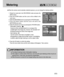 Page 5353
RECORDING
Metering 
When the camera cannot calculate a desired exposure, you can change the metering method.
INFORMATION
The default metering mode is Multi pattern metering.
If the subject is not the centre of the focus, do not use the spot metering as there may be an
exposure error. In this case, use exposure compensation.
When the power is turned off, the changed setting value returns to the initial value.
BACK:
PROG SETUP MyCAM
SET:OK
SIZE
QUALITY
METERING
SHOOTING
MULTISPOT
EXIT:MENU
PROG SETUP...