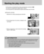 Page 6262
Starting the play mode
Turn the camera on and select the Play mode by pressing the play mode button (         ). 
The camera can now play back the images stored in a memory.
You can set up the PLAY mode function by using the camera buttons and LCD monitor.
1. Select the PLAY mode by pressing the play mode button.
2. The last image stored on the memory is displayed on the
LCD monitor.
3. Select an image that you want to play back by pressing
the LEFT / RIGHT button.
Playing back a still image...