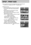 Page 7272
DPOF : PRINT SIZE
You can specify the print size when printing images stored on the memory card.
The [SIZE] menu is available only for DPOF 1.1 compatible printers.
Setting the Print Size
1. Press the play mode button and press the menu button.
2. Press the LEFT/ RIGHT button and select the [DPOF]
menu tab.
3. Select the [SIZE] menu by pressing the UP/ DOWN
button and press the RIGHT button.
4. Select a desired sub menu by pressing the UP/ DOWN
button and press the OK button.
[SELECT] : Selection...