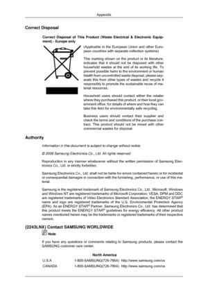 Page 197Correct Disposal
Correct Disposal of This Product (Waste Electrical & Electronic Equip-
ment) - Europe only (Applicable in the European Union and other Euro-
pean countries with separate collection systems)
This marking shown on the product or its literature,
indicates that it should not be disposed with other
household wastes at the end of its working life. To
prevent possible harm to the environment or human
health from uncontrolled waste disposal, please sep-
arate this from other types of wastes and...