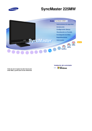 Page 1  
  
  
  
  
  
  
  
  
  
   
    
 
 SyncMaster 225MW
  
Instalación del controlado
r 
 
 
   
  
          
SyncMaster 225MW
 