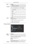 Page 32MenuDescription•
Custom 
- 
 Select this mode when you want to adjust the image
according to your preferences. Color Effect You can change the overall mood by changing the screen colors.
( Not available in 
MagicColor mode of Full and Intelligent. )
• Off 
- 

This applies an achromatic color to the screen to adjust
the screen effects.
• Grayscale  -  The  default  colors  of  black  and  white  are  dis-
played.
• Green  -  This  applies  the  green  color  effect  to  a  black  and
white screen.
• Aqua...