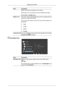 Page 35MenuDescriptionSet to "AV" when connected to an AV device.
If not set to "AV", the screen may not be displayed normally.
(Unavailable in 
Analog mode) Display Time The menu will be automatically turned off if no adjustments are
made for a certain time period.
You 
can 

set  the  amount  of  time  the  menu  will  wait  before  it  is
turned off.
• 5 sec
• 10 sec
• 20 sec
• 200 sec Customized Key You can specify a function which will be activated when the 
Cus-
tomized Key ( )is pressed....