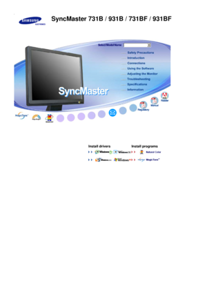 Page 1 
  
  
  
  
  
  
  
  
  
  
  
  
  
 
 
 
Install drivers Install programs
  
  
 
 
SyncMaster 731B / 931B / 731BF / 931BF
 