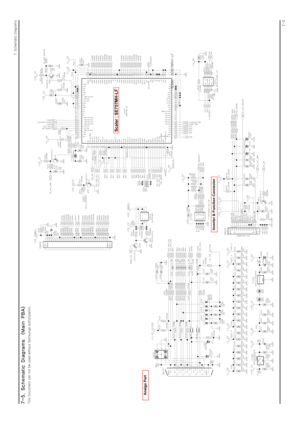 Page 28
7-3
7. Schematic Diagrams
7-5. Schematic Diagrams  (Main PBA)
This Document can not be used without Samsungs authorization.
105C
105C
105C
SDR3.3VDDCVDDP
AVDC1.8
VDDCVDDP
VDVI
SDR3.3
AVDC3.3
AVDC3.3
AVDC1.8
VDVI
CHK_DSUB56OHM
100PF+3.3V_DIODE
R111
390OHMC110
4.7NF
4.7NF4.7NF10NF4.7NF4.7NFRED+
RED-
BLU+HSYNC
VSYNC
+3.3V_DIODE15PFBAV99
100OHM
C108
4.7NF
2SC2412K-Q
DDC_SDA_VGADDC_SCL_VGA
56OHM
C106
C107
GRN+C111
2
BLU-C112
R122
GRN-
100OHM100OHMAGND
AGNDQ205
100KOHMR225
10KOHMR222
2
1
C116
1R121
21BD102...