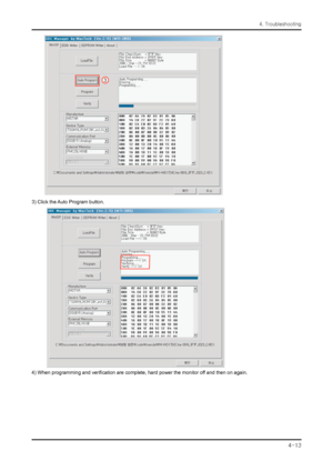 Page 41
4-13
4. Troubleshooting

3) Click the Auto Program button. 
4) When programming and verification are complete, hard power the monitor off and then on again.
3
 