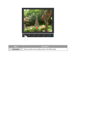 Page 32MenuDescription
InformationShows a video source, display mode on the OSD screen. 
 