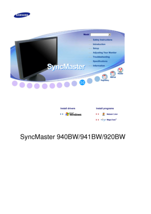 Page 1  
  
  
  
  
  
  
  
  
  
  
  
  
   
     
 
 
 
Install drivers   Install programs  
  
    
 
 
     
SyncMaster 940BW/941BW/920BW
 