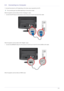 Page 18Installing the Product2-5
2-5 Connecting to a Computer
1. Connect the product to a PC depending on the video output supported by the PC.
 The connecting part may differ depending on the product model. 
When the graphics card provides a D-Sub  output
• Connect the [PC IN] port of the product to the D-Sub port of the PC with the D-Sub cable. 
When the graphics card provides a DVI  output
• Connect the [HDMI(DVI) IN] port of the product to  the DVI port of the PC with the HDMI to DVI cable.
When the...