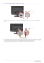 Page 232-8Installing the Product
2-8 Connecting Using an HDMI to DVI Cable 
1.Connect the DVI output terminal of an external device to t he [HDMI(DVI) IN] terminal of the monitor using an HDMI to DVI 
cable. 
2. Connect the red and white plugs of an RCA to  stereo (for PC) cable to the same coloured audio output terminals of the digital 
output device, and connect the opposite plug to the  [HDMI/PC/DVI-D AUDIO IN] terminal of the product.
Press the [SOURCE] button at the front of the monitor  or on the remote...