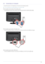 Page 17Installing the Product2-5
2-5 Connecting to a Computer
1. Connect the product to a PC depending on the video output supported by the PC.
 The connecting part may differ depending on the product model. 
When the graphics card provides a D-Sub (analog) output
•
Connect the [PC IN] port of the product to the D-Sub port of the PC with the D-Sub cable. 
When the graphics card provides a DVI (digital) output
• Connect the [HDMI (DVI) IN] port of the product to the DVI port of the PC with the HDMI to DVI...