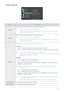 Page 43Using the product3-14
 SIZE & POSITION
MenuDescription
H-PositionMoves the position of the display area on the screen horizontally.
 • This function is only available in Analog mode.
• When a 720P, 1080i or 1080P signal is input in AV mode ,select to adjust 
horizontal position in 0-6 levels.
 
V-PositionMoves the position of the display area on the screen vertically.
 • This function is only available in Analog mode.
• When a 720P, 1080i or 1080P signal is input in AV mode ,select to adjust 
vertical...