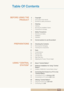 Page 13Table Of Contents13
Table Of Contents
BEFORE USING THEPRODUCT2 Copyright
2 Icons used in this manual
2 Symbols for safety precautions
3 Cleaning
3 Cleaning
4 Securing the Installation Space
4 Precautions for storage 
4 Safety Precautions
4 Electricity and Safety
6 Installation 
8Operation
12 Correct posture to use the product 
PREPARATIONS18 Checking the Contents 
18 Removing the Packaging
19 Checking the Components
21 Parts
21 Frontal Buttons
23 Reverse Side
24 Left Side View
25 Right Side View
26...