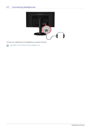 Page 262-7Installing the Product
2-7 Connecting Headphones
Connect your headphones to the Headphone connection terminal.
 Applicable to the models that have speakers only.
 
 