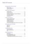 Page 2Table Of Contents
MAJOR SAFETY PRECAUTIONS
Before You Start  . . . . . . . . . . . . . . . . . . . . . . . . . . . . . . . . . . . . . . . . . . .  1-1
Custody and Maintenance  . . . . . . . . . . . . . . . . . . . . . . . . . . . . . . . . . . .  1-2
Safety Precautions  . . . . . . . . . . . . . . . . . . . . . . . . . . . . . . . . . . . . . . . . .  1-3
INSTALLING THE PRODUCT
Package Contents   . . . . . . . . . . . . . . . . . . . . . . . . . . . . . . . . . . . . . . . . .  2-1
Connecting with a PC...