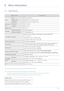 Page 65More Information6-1
6 More Information
6-1 Specifications
 
 Design and specifications are subject to change without prior notice.  Class B (Information Communication equipment for residential use)
This device is registered for EMC requirements for home use (Class B) . It can be used in all areas. 
(Class B equipment emits less electrom agnetic waves than Class A equipment.)
 
MODEL NAMES19A450BW
Panel
Size19 inches (48 cm)
Display area408.24 mm (H) x 255.15 mm (V)
Pixel Pitch0.2835 mm (H) x 0.2835 mm...