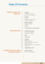 Page 14Table Of Contents14
Table Of Contents
BEFORE USING THEPRODUCT2 Copyright
2 Icons used in this manual
2 Symbols for safety precautions
4 Cleaning
4 Cleaning
5 Securing the Installation Space
5 Precautions for storage 
5 Safety Precautions
5 Electricity and Safety
7 Installation 
9Operation
13 Correct posture to use the product 
PREPARATIONS19 Checking the Contents 
19 Removing the Packaging
20 Checking the Components
21 Parts
21 Frontal Buttons
23 Reverse Side
25 Installation
25 Attaching the Stand
26...