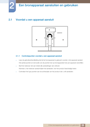 Page 28282 Een bronapparaat aansluiten en gebruiken
2 
Een bronapparaat aansluiten en gebruiken
2.1 Voordat u een apparaat aansluit
2.1.1 Controlepunten voordat u een apparaat aansluit
zLees de gebruikershandleiding die bij het bronapparaat is geleverd voordat u het apparaat aansluit.
Het aantal poorten en de locatie van de poorten kan op bronapparaten kan per apparaat verschillen.
zSluit het netsnoer niet aan totdat alle aansluitin gen zijn voltooid.
Wanneer u het netsnoer aansluit tijden het aansluiten, kan...