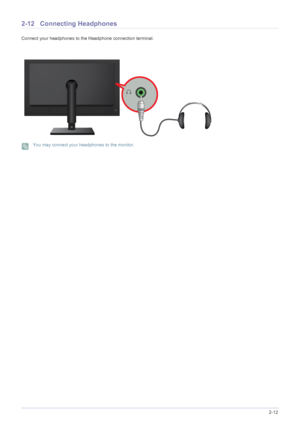 Page 24Installing the Product2-12
2-12 Connecting Headphones
Connect your headphones to the Headphone connection terminal.
 You may connect your headphones to the monitor.
 
 