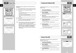 Page 3057
GB
56
GB
Programmed Playback (CD)
DVD
Programmed Playback lets you set a custom order for playback of
tracks on a CD.1 Open Playback Mode Menu
In play mode, press the MODE button.
2 Select “PROGRAM”
Using the 
➛/ ❿buttons, move the selection bar to “PROGRAM”
then press ENTER to select.
3 Select Track
Press the 
/❷and 
➛/ ❿buttons to select the first track in your
revised playback list, then press the ENTER button.
4 Program Playback Order
Use the 
/❷and 
➛/ ❿buttons to select the remaining tracks,...