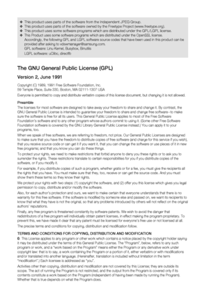 Page 87This product uses parts of the software from the Independent JPEG Group.
This product uses parts of the software owned by the Freetype Project (www.freetype.org).
This product uses some software programs which are distributed under the GPL/LGPL license.
This Product uses some software programs which are distributed under the OpenSSL license.
Accordingly, the following GPL and LGPL software source codes that have been used in this product can be 
provided after asking to vdswmanager@samsung.com.
GPL...