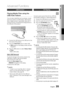 Page 35
 English
English 

05
Advanced Functions
uSB function
Playing Media Files using the 
USB Host Feature
You can enjoy media fi les such as pictures, movies and music saved on an MP3 player, USB memory stick or digital camera in high quality video with 5.1 channel sound by connecting the storage device to the USB port of the product.
MIC 2MIC 1MIC 2MIC 1
Connect the USB device to the USB port on the front panel of the product.
Press the FUNCTION button to select USB.
USB appears on the...