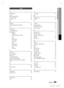 Page 45English 45
06 Other InformationIndex
A
Accessories 3
Angle 37
Anynet+(HDMI-CEC) 23
Audio Language  36
AV-Sync 30
B
BD Wise  27
Before Starting (Initial Setting)  26
C
CD Ripping  42
Change Password  31
Connections 15
Speaker 15
Wireless receiver module  20
TV  22
HDMI 22
Component  22
Composite 22
AUX  24
FM Antenna  24
Set-Top Box  25
VCR 25
OPTICAL  25
D
Delay Time  28
Disc Information  36
Disc menu  34
DivX(R) Registration  31
Dolby Pro Logic ll Mode  38
DRC (Dynamic Range Compression)  30
DSP 38
E
EQ...