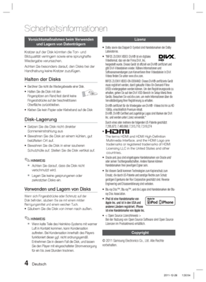 Page 1604 Deutsch
Lizenz
Dolby sowie das Doppel-D-Symbol sind Handelsmarken der Dolby 
Laboratories.
"INFOS ZU DIVX VIDEO: DivX® ist ein digitales 
Videoformat, das von der Firma DivX, Inc. 
hergestellt wurde. Dieses Gerät ist ofﬁ ziell von DivX® zertiﬁ ziert und 
gibt DivX-Videodateien wieder. Nähere Informationen und 
Softwareanwendungen zum Konvertieren Ihrer Videodateien in DivX 
Videos ﬁ nden Sie unter www.divx.com.
INFOS ZU DIVX VIDEO-ON-DEMAND: Dieses DivX®-zertiﬁ zierte Gerät 
muss registriert...