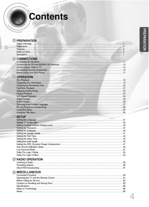 Page 54
PREPARATION
Contents
PREPARATIONSafety Warnings..................................................................................................................................................................1
Precautions .........................................................................................................................................................................2
Features...