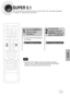 Page 5958
SUPER 5.1
12
Press the SUPER 5.1
button to select
SUPER 5.1.To cancel this
function, press the
SUPER 5.1button to
select SUPER OFF.
SETUP
•If you insert a DVD recorded in more than 2 channels and press the
SUPER 5.1 button, THIS FUNCTION APPLIES ONLY 2CH SOURCE
will appear on the display and the function will not work.
Note
•A 2-channel source will be reproduced
in 5.1 channel.
You can reproduce 2-channel sources, such as VCDs, CDs, and radio broadcasts,
in realistic 5.1-channel surround sound....