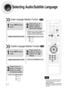 Page 4241
Selecting Audio/Subtitle Language
•Depending on the number of languages on a
DVD disc, a different audio language
(ENGLISH, SPANISH, FRENCH, etc.) is
selected each time the button is pressed. 
2
Press Cursor      ,
buttons or numeric
buttons to select the
desired audio language.
1
Press INFObutton
twice.
SP 2/3
FR 3/3
EN 1/3EN 01/ 03OFF
SP 02/ 03
FR 03/ 03
OFF / 03•You can use the SUBTITLE button
on the remote control to select a
subtitle language.
•Depending on the disc, the Subtitle
and Audio...