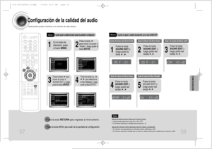 Page 3057
Configuración de la calidad del audioUsted puede ajustar el balance y el volumen de cada altavoz.
2
1
4
3
En el modo de
detención, pulse
el botón MENU.
Pulse la tecla     
para mover el cursor a
‘Audio’ y luego pulse la
tecla ENTER.
Pulse la tecla      para
mover el cursor a
‘SOUND EDIT’ y luego
pulse la tecla ENTER.
Pulse las teclas      ,      , 
,      para seleccionar 
el ítem deseado y luego
pulse la tecla ENTER.
Ajuste de balance de los altavoces frontal y trasero•Usted puede seleccionar entre...