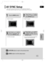 Page 47GB
46
SETUP
Video may look slower than the audio if it is connected with digital TV. 
In this case, adjust the delay time of audio to optimal status to fit the video.
AV SYNC Setup
Press RETURNbutton to return to the previous level.
Press MENUbutton to exit the setup screen.
•Audio menu appears.
21
•Setup menu appears.
•AV-SYNC screen appears.
3
Press Cursor     ,     buttons
to move to ‘Audio’ and then 
press ENTERbutton.
Press Cursor     ,      buttons
to move to ‘AV-SYNC’ and
then press ENTERbutton....