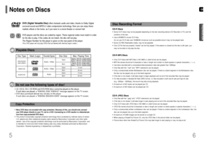 Page 4GB
CD-R Discs• Some CD-R discs may not be playable depending on the disc recording device (CD-Recorder or PC) and the
condition of the disc. • Use a 650MB/74 minute CD-R disc. 
Do not use CD-R disk over 700MB/80 minute as much as possible since it may not be played back.• Some CD-RW (Rewritable) media, may not be playable. • Only CD-Rs that are properly closed can be fully played. If the session is closed but the disc is left open, you
may not be able to fully play the disc.CD-R JPEG Discs• Only files...