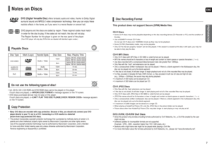 Page 4ENG7PREPARATION
CD-R Discs• Some CD-R discs may not be playable depending on the disc recording device (CD-Recorder or PC) and the condition of
the disc. • Use a 650MB/74 minute CD-R disc. 
Do not use CD-R discs over 700MB/80 minute as they may not be playback.• Some CD-RW (Rewritable) media, may not be playable. • Only CD-Rs that are properly closed can be fully played. If the session is closed but the disc is left open, you may not
be able to fully play the disc.CD-R JPEG Discs• Only files with the jpg...