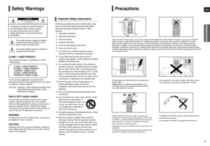 Page 22
ENG
PREPARATION
3
Precautions
Ensure that the AC power supply in your house complies with the identification sticker located on the back of your player or subwoofer.
Install your player or subwoofer horizontally, on a suitable base (furniture), with enough space around it for ventilation (3~4inches). 
Make sure the ventilation slots are not covered. Do not stack anything on top of the player or subwoofer. Do not place the player or 
subwoofer on amplifiers or other equipment which may become hot....