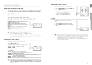 Page 3160
system setup
61
ENG
●  SYSTEM SETUP●  SYSTEM SETUP
SOUND FIELD (DSP)/EQ FUNCTION
DSP(Digital Signal Processor) : DSP modes have been designed to simulate different acoustic environments. 
EQ : You can select ROCK, POP, or CLASSIC to optimize the sound for the genre of music you are playing
Press the DSP/EQ button.
DSP •  appears on the display panel.
Each time the button is pressed, the selection changes as follows:
POPS ➞ JAZZ  ➞ ROCK ➞ STUDIO ➞ CLUB ➞ HALL ➞ MOVIE ➞ CHURCH ➞ PASS  
POPS, JAZZ, ROCK...