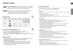 Page 4ENG7PREPARATION
CD-R Discs• Some CD-R discs may not be playable depending on the disc recording device (CD-Recorder or PC) and the condition of
the disc. • Use a 650MB/74 minute CD-R disc. 
Do not use CD-R discs over 700MB/80 minute as they may not be playback.• Some CD-RW (Rewritable) media, may not be playable. • Only CD-Rs that are properly closed can be fully played. If the session is closed but the disc is left open, you may not
be able to fully play the disc.CD-R JPEG Discs• Only files with the jpg...