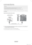 Page 2 1
connections
CONNECTING A CABLE BOX/SATELLITE RECEIVER (SET-TOP BOX) 
VIA HDMI
●  When connecting an external device, match the colour of the connection terminal to the cable.
● The product colour and shape may vary depending on the model.
● Each Cable Box/Satellite receiver (Set-Top Box) has a different back panel conﬁ  guration.
● Whenever you connect an external device to your TV, make sure that power on the unit is turned off.
Caution
1.   Connect an HDMI Cable(Not supplied) between the HDMI IN...