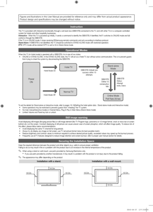 Page 2Figu\fes and illust\fation\fs in this Use\f Manu\fal a\fe p\fovided fo\f \fefe\fence only and may d\fiffe\f f\fom actual p\foduct appea\fance\b 
P\foduct design and spe\fcifications may be \fchanged without not\fice\b
Instruction
This TV is p\fovided with inte\factive functionality th\fough a set-back box (SBB/STB) connected to the TV, and with othe\f TVs in a compute\f cont\folled 
system fo\f hotels and othe\f hospitality businesses\b 
Interactive : When the TV is powe\fed-up initially, it sends a...