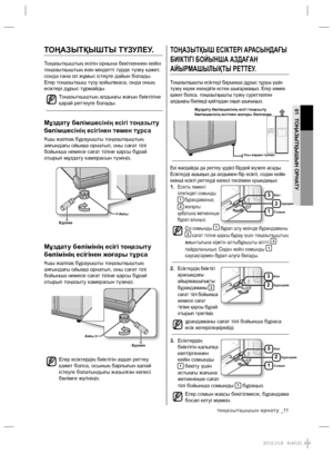 Page 59тоңазытқышын орнату _11
01 ТОҢАЗЫТҚЫШЫН ОРНАТУ
ТОҢАЗЫТҚЫШ ЕСІКТЕРІ АРАСЫНДАҒЫ 
БИІКТІГІ БОЙЫНША АЗДАҒАН 
АЙЫРМАШЫЛЫҚТЫ РЕТТЕУ.
Тоңазытқышты есіктері барынша дұрыс тұруы үшін 
түзеу керек екендігін естен шығармаңыз. Егер көмек 
қажет болса, тоңазытқышты түзеу суреттелген 
алдыңғы бөлімді қайтадан оқып шығыңыз.
Екі жағдайда да реттеу үрдісі бірдей жүзеге асады. 
Есіктерді ашыңыз да алдымен бір есікті, содан кейін 
екінші есікті реттеуді келесі тəсілмен орындаңыз:
1. Есіктің төменгі 
ілгегіндегі сомынды 
1...