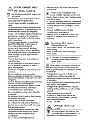 Page 4If spilled, there is a risk of fre or electric shock. 
 