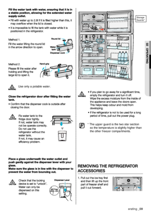 Page 9* The upper guard is the two star section  
   so the temperature is slightly higher than 
   the other freezer compartments.Storage  
Guards*
Use only a potable water.
 