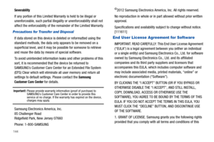 Page 148144
Severability
If any portion of this Limited Warranty is held to be illegal or 
unenforceable, such partial illegality or unenforceability shall not 
affect the enforceability of the remainder of the Limited Warranty.
Precautions for Transfer and Disposal
If data stored on this device is deleted or reformatted using the 
standard methods, the data only appears to be removed on a 
superficial level, and it may be possible for someone to retrieve 
and reuse the data by means of special software.
To...